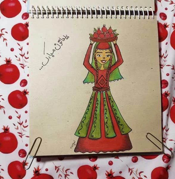 عکس نقاشی دختر یلدایی آسان