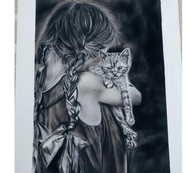 عکس گربه نقاشی سیاه قلم