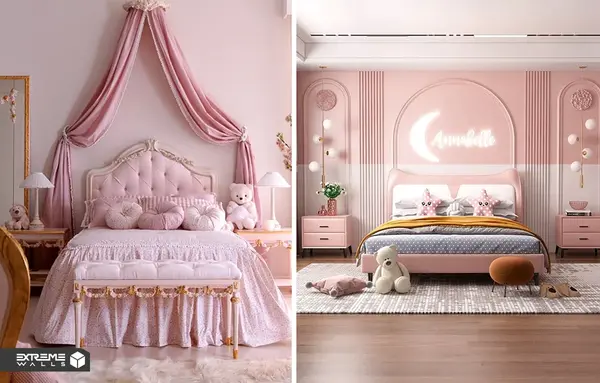 عکس اتاق خواب دخترانه شیک صورتی