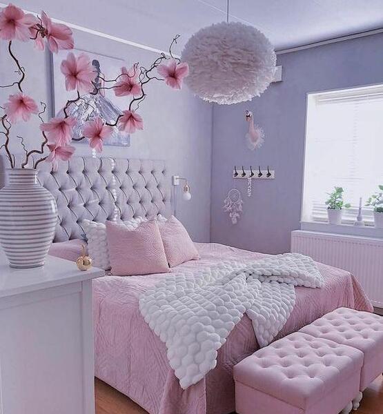 عکس اتاق خواب دخترانه شیک خارجی صورتی