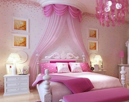 عکس اتاق خواب دخترانه شیک خارجی صورتی