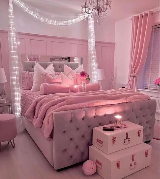 عکس اتاق خواب دخترانه شیک خارجی صورتی