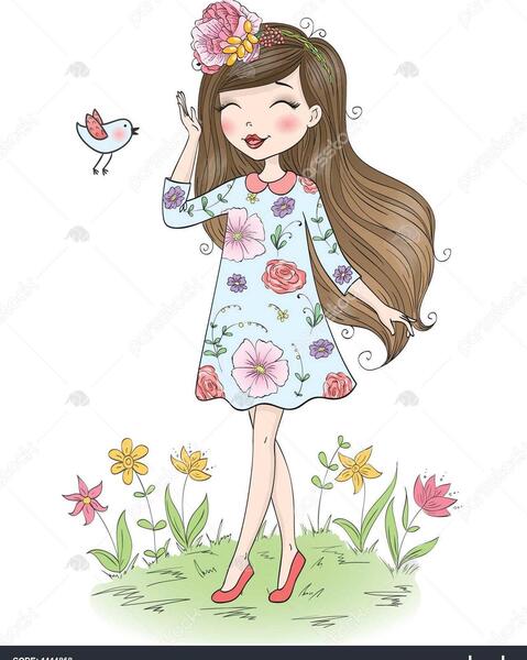 عکس کارتونی دختر گل به دست