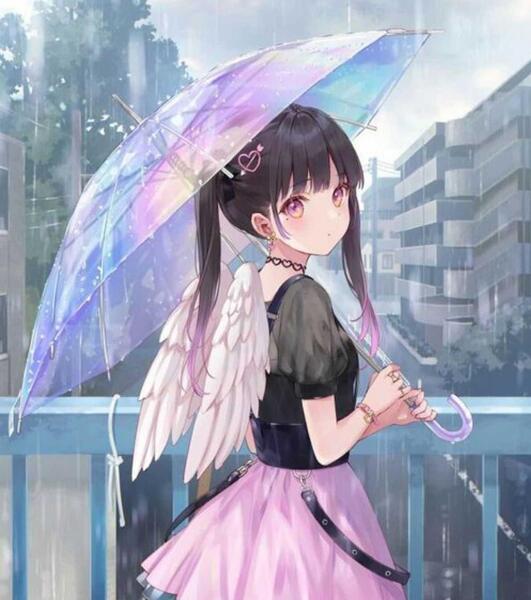 عکس انیمه کیوت صورتی و بنفش
