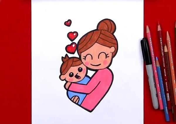عکس ایده نقاشی کودکانه برای روز مادر