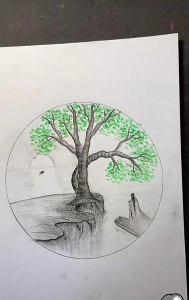 عکس ایده نقاشی منظره سیاه قلم