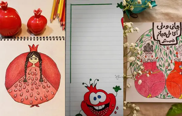 عکس نقاشی ساده انار برای شب یلدا