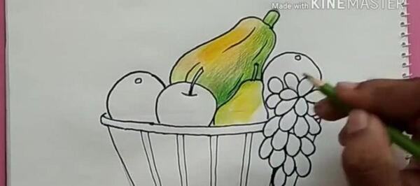 عکس نقاشی ساده سبد میوه