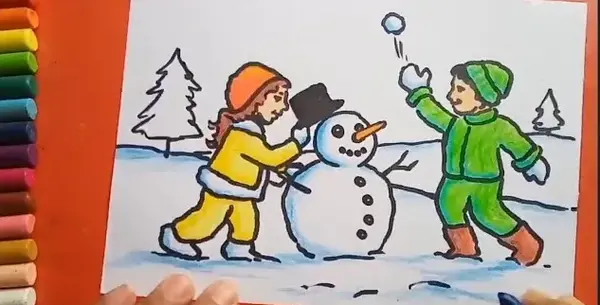 عکس نقاشی ساده فصل زمستان برای کودکان