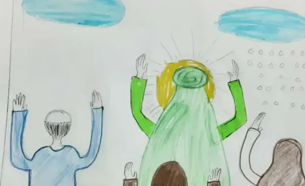 عکس نقاشی ساده از نماز باران