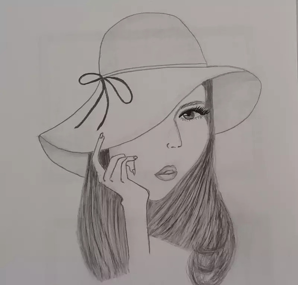 عکس نقاشی دخترانه زیبا با مداد سیاه