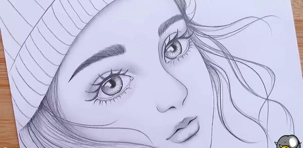 عکس نقاشی دخترانه زیبا با مداد سیاه