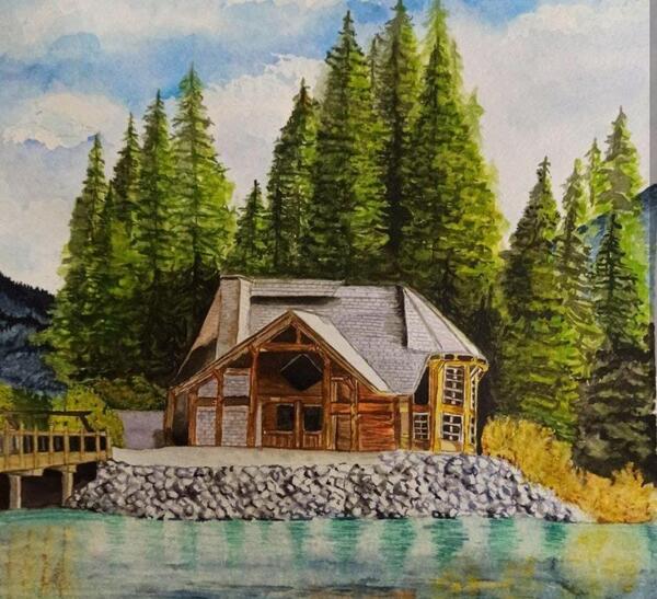عکس نقاشی کلبه چوبی