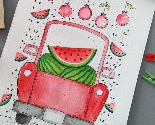 عکس نقاشی دخترانه شب یلدا فانتزی