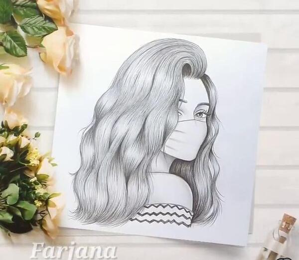 عکس نقاشی دخترانه ساده با ماسک