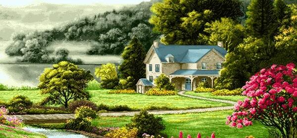 عکس نقاشی کلبه در طبیعت
