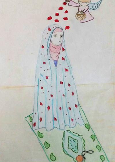 عکس نقاشی مراحل نماز خواندن دخترانه