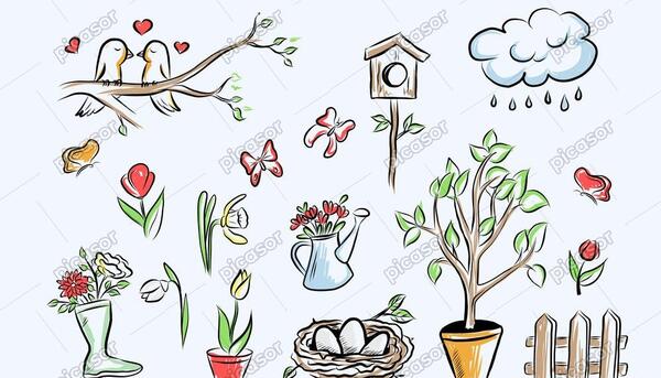 عکس نقاشی ساده گنجشک روی درخت