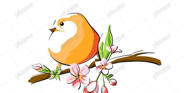 عکس نقاشی ساده گنجشک روی درخت