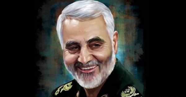 عکس نقاشی ساده سردار سلیمانی در جنگ