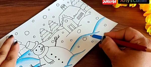 عکس نقاشی منظره زمستانی ساده