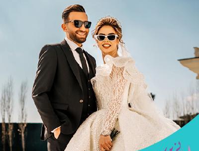 ژست عکس عروس داماد با موتور