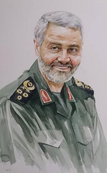 عکس نقاشی ساده صورت حاج قاسم سلیمانی