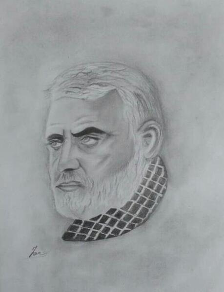 عکس نقاشی ساده صورت حاج قاسم سلیمانی