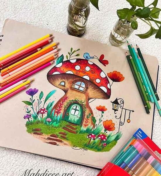 عکس نقاشی با مداد رنگی فانتزی