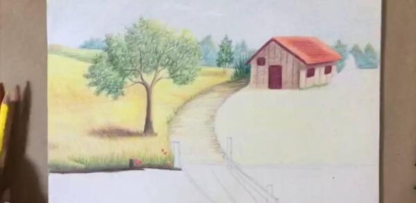عکس نقاشی جنگل با مداد رنگی