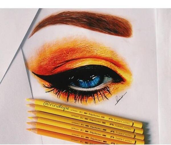 عکس نقاشی چشم و ابرو با مداد رنگی