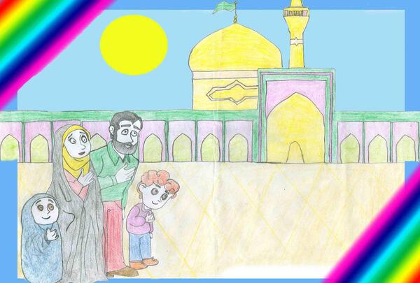 عکس نقاشی حرم امام رضا با کبوتر
