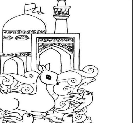 عکس نقاشی حرم امام رضا با کبوتر
