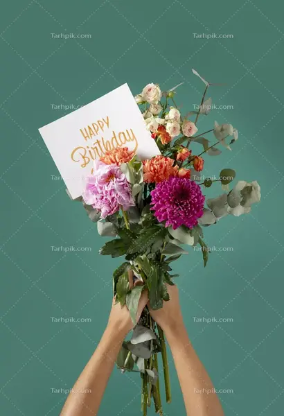 عکس گل با نوشته تولدت مبارک
