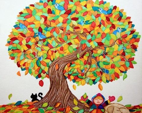 عکس نقاشی درخت پاییزی کودکانه
