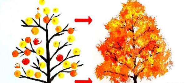 عکس نقاشی درخت پاییزی کودکانه