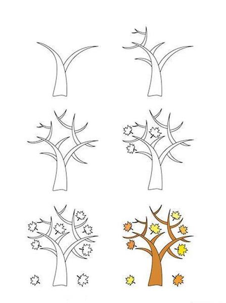 عکس نقاشی درخت پاییزی ساده پیش دبستانی