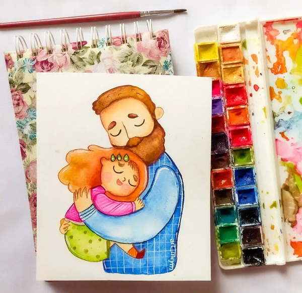 عکس نقاشی روز پدر دختر
