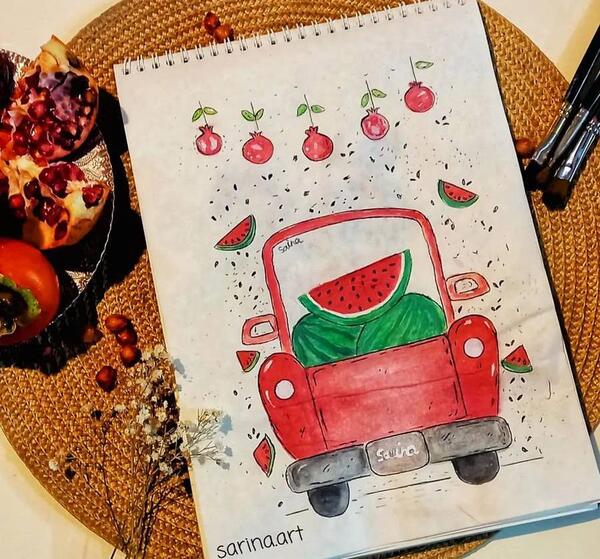 عکس نقاشی شب یلدا برای کلاس دوم