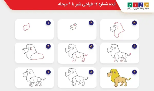 عکس نقاشی شیر کودکانه مرحله به مرحله