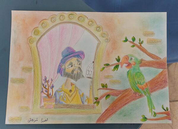 عکس نقاشی طوطی در قفس کلاس چهارم
