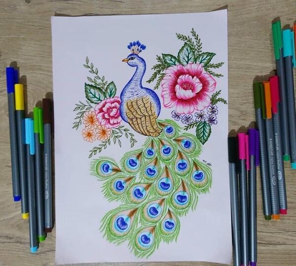 عکس نقاشی طاووس واقعی