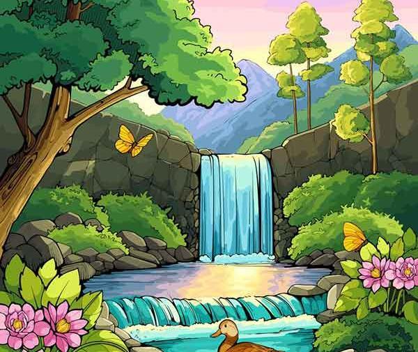 عکس نقاشی طبیعت با مداد رنگی ساده و زیبا