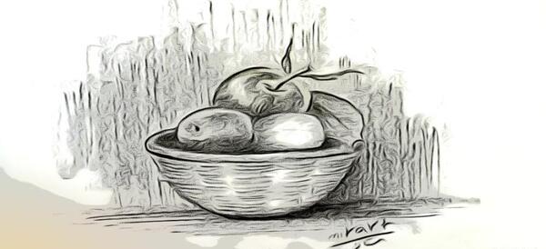 عکس نقاشی ظرف میوه آسان
