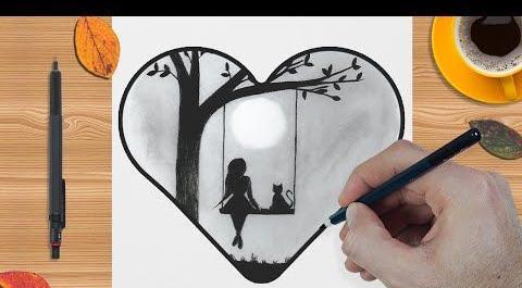 عکس نقاشی عاشقانه ساده با مداد