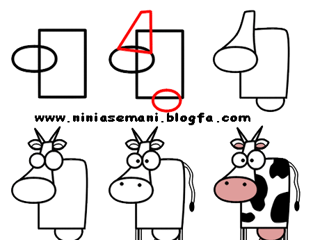 عکس نقاشی گاو کودکانه مرحله به مرحله
