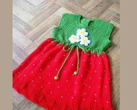 عکس آموزش بافت لباس یلدایی دخترانه