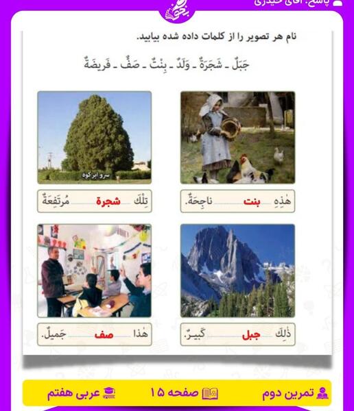 عکس صفحه ۵۵ عربی هفتم با جواب