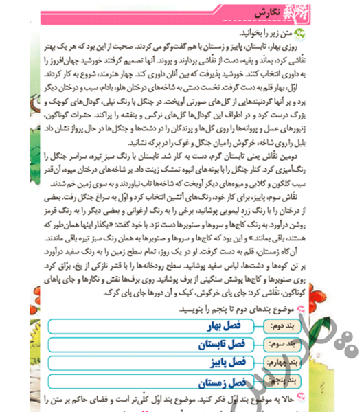 عکس صفحه نگارش کلاس چهارم صفحه ۴۴
