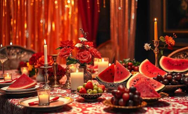عکس ایده تزیین میز یلدا برای مدرسه